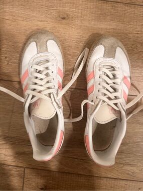 adidas Kids White Sneakers with Pink Stripes